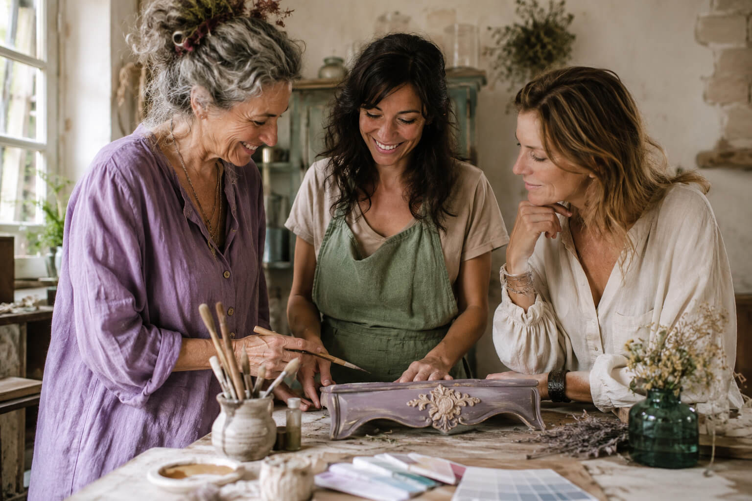 Tre donne durante un momento creativo
